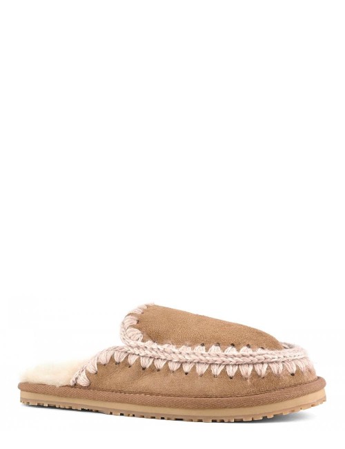 Suede slipper full eskimo stitch Pink Brown