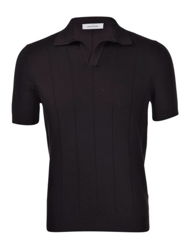 RIBBED SKIPPER POLO BLACK