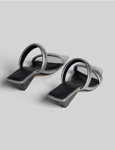 CODY SANDALS CONE HEEL SLIDE WITH STRUCTURED STRAP SILVER