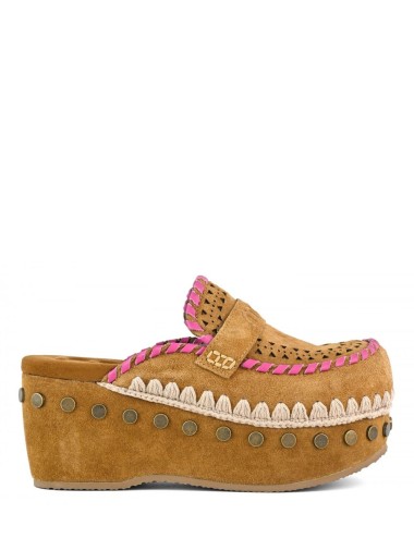 Zoccolo Clog leather overstitch cognac