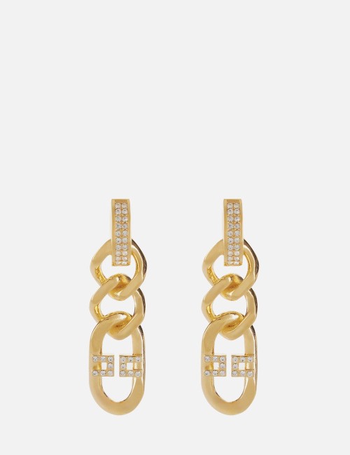 Orecchini con catena e strass oro giallo