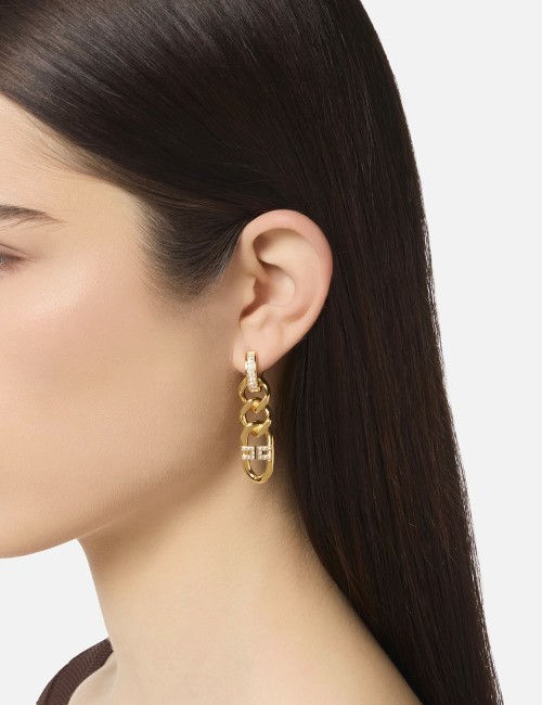 Orecchini con catena e strass oro giallo