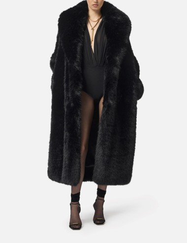 Cappotto con texture effetto pelo nero