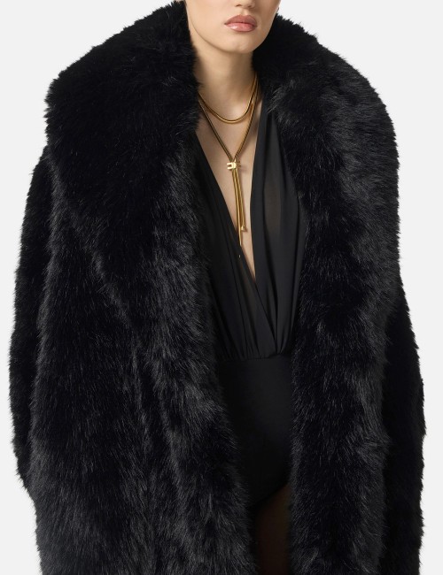 Cappotto con texture effetto pelo nero