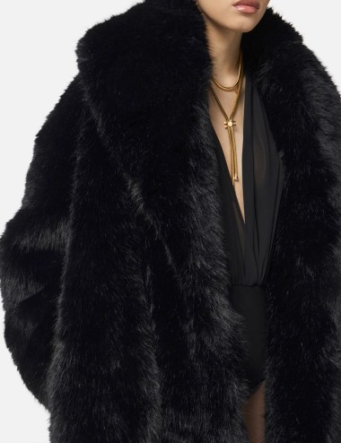 Cappotto con texture effetto pelo nero