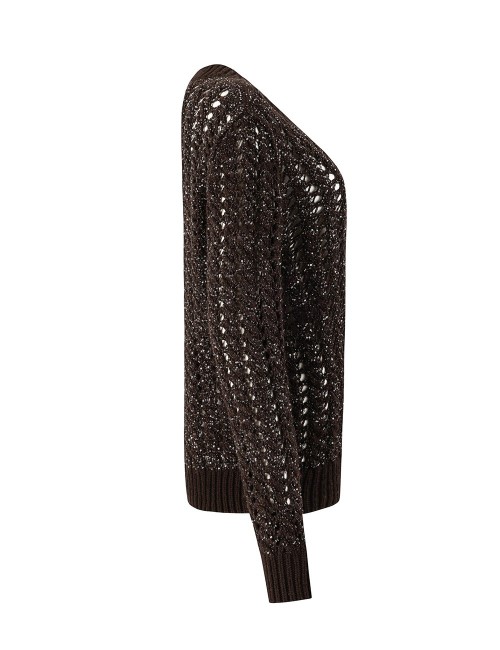 Maglia con scollo v con trecce e cristalli wenge