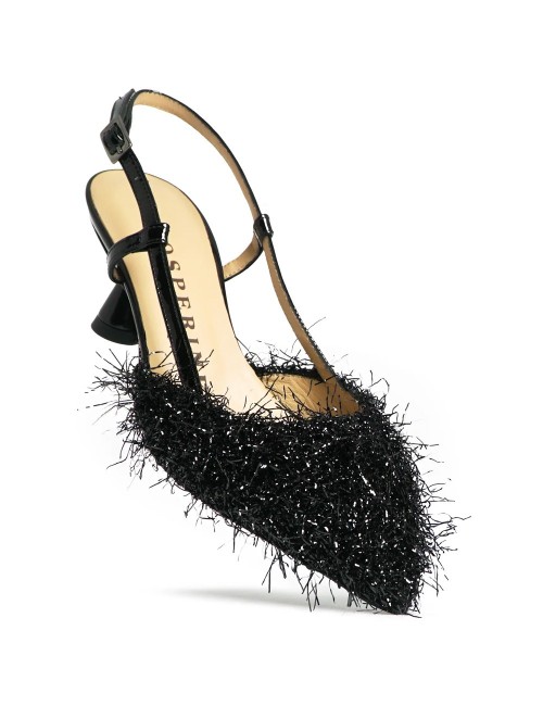 Slingback Décolleté in tessuto charleston nera